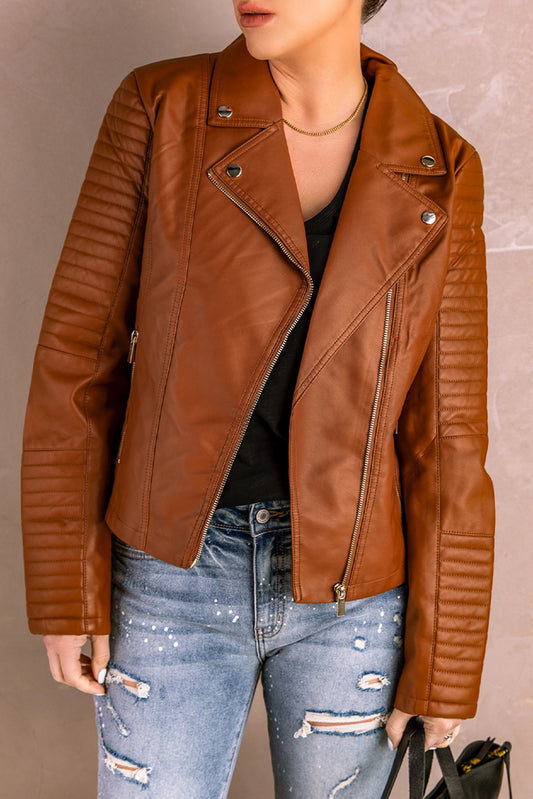 Ribbed Vegan-Leather Biker Jacket