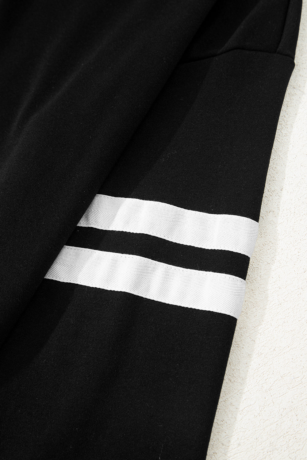 Activepologie Comfy Black Varsity Stripe Oversized Women's Sweatshirt & Shorts Outfit at LaurenNichole