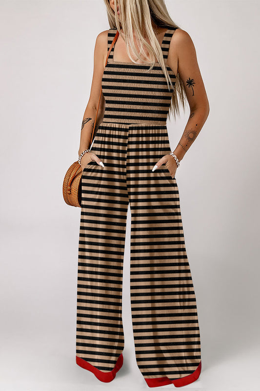 LaurenNichole Aura La’Vintage Stripe Shirred Jumpsuit – Square Neck Wide Leg Outfit