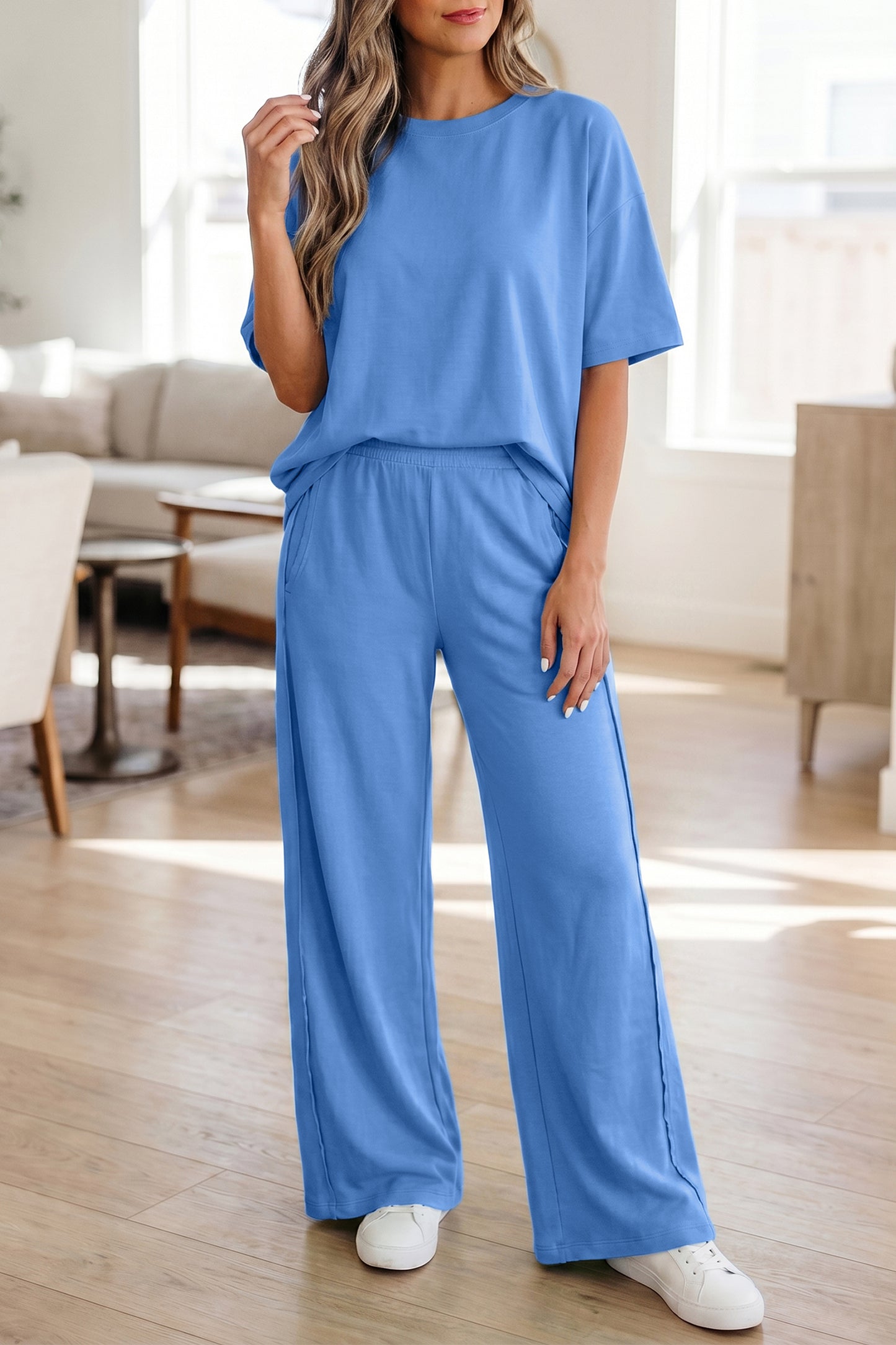 LaurenNichole Daydream Solid Oversized Tee &  Wide-Leg Pants Outfit — Pocketed Casual 2-Piece (3 Colors)