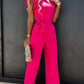 Ruffled Round Neck Cap Sleeve Jumpsuit