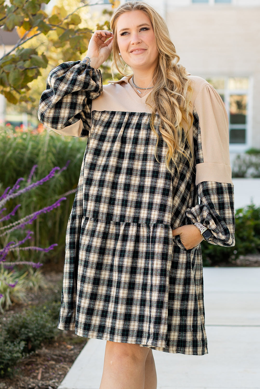 Classic Oversized Plaid Waffle Knit Shirt (1X - 4X)