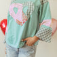 Plaid Floral Love Peace Bishop Sleeve Shirt S - 3X