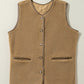 Classic Elegant Fleece Vegan Leather Trimmed Vest