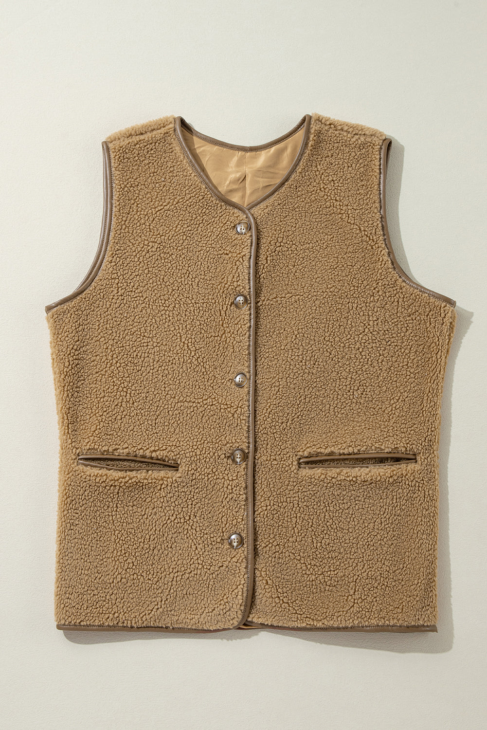 Classic Elegant Fleece Vegan Leather Trimmed Vest