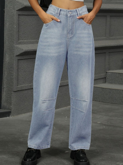 Classic Straight Jeans w/ Comfy Elastic Waist in 3 Colors