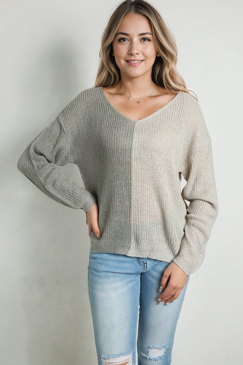Colorblock V-Neck  Sweater