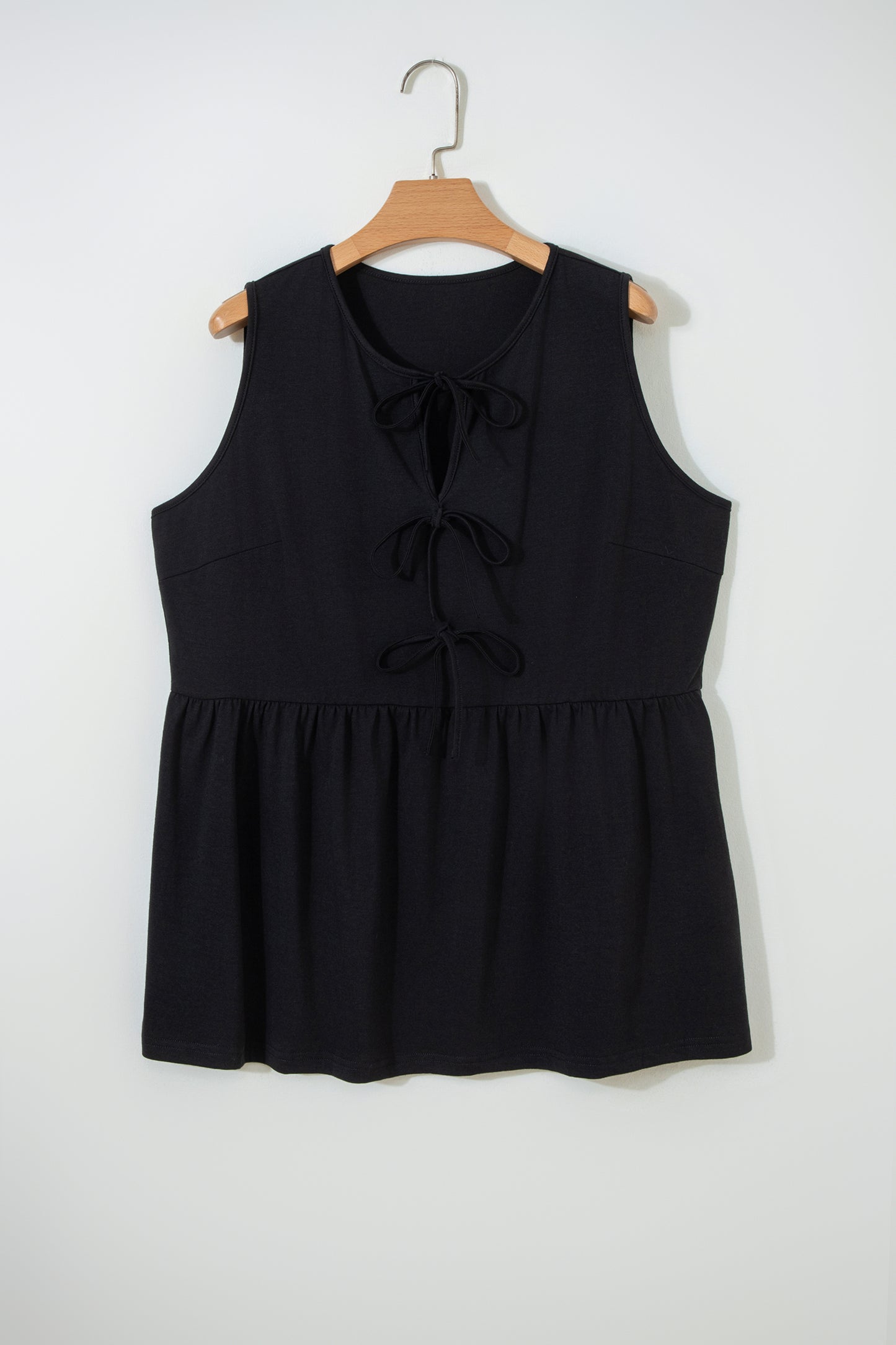 LaurenNichole Her Lux Curves Tie-Front Peplum Tank – Soft Stretch Bow Detail Top