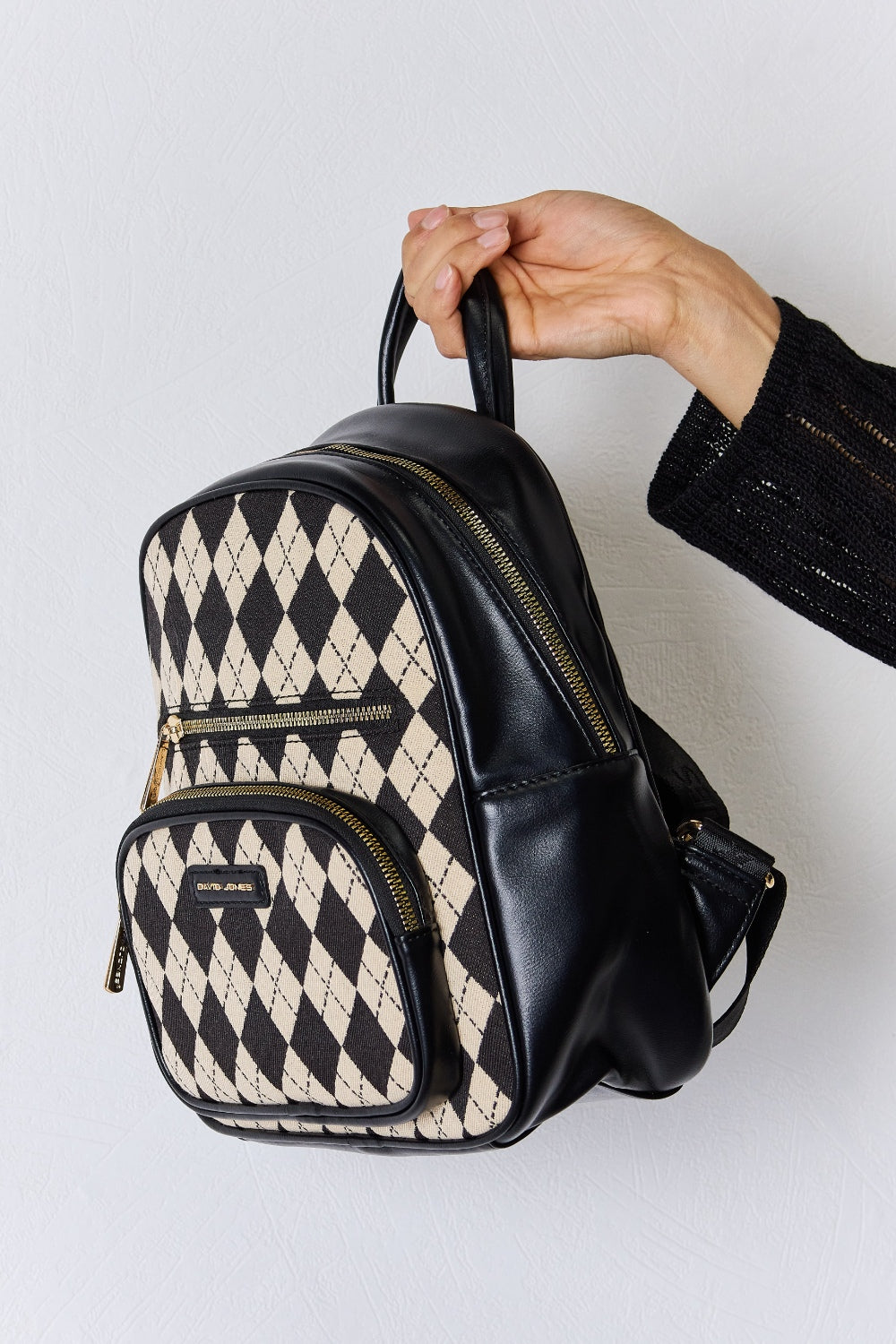 Argyle Pattern Vegan Leather Backpack