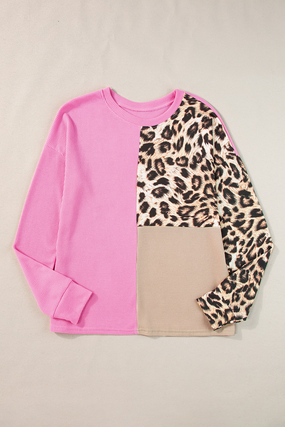 Leopard Color block Waffle Knit Shirt in 2 Colors