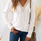 Eyelet Lace V-Neck Dropped Shoulder T-Shirt