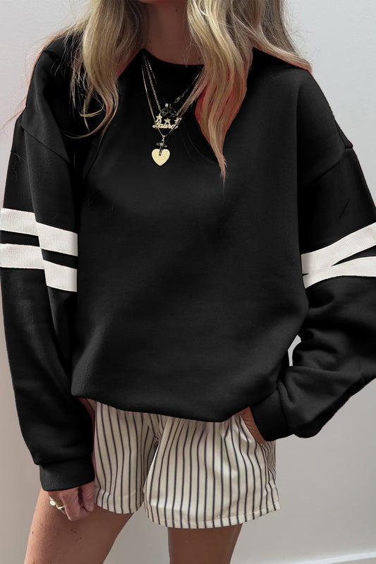 Activepologie Comfy Black Varsity Stripe Oversized Sweatshirt in 5 Colors