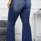 Dark Denim Blue Tailored Washed Flare Jeans (S - 2X)