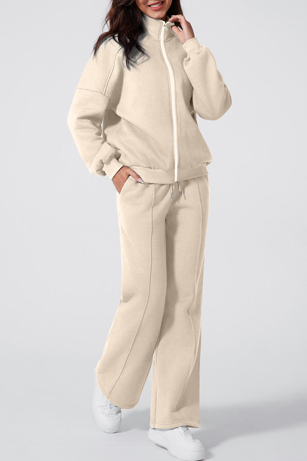 The Activepologie Comfy High Neck Zip-Up Jacket / Wide Legged Sweatsuit in 6 Colors (S - 2X)