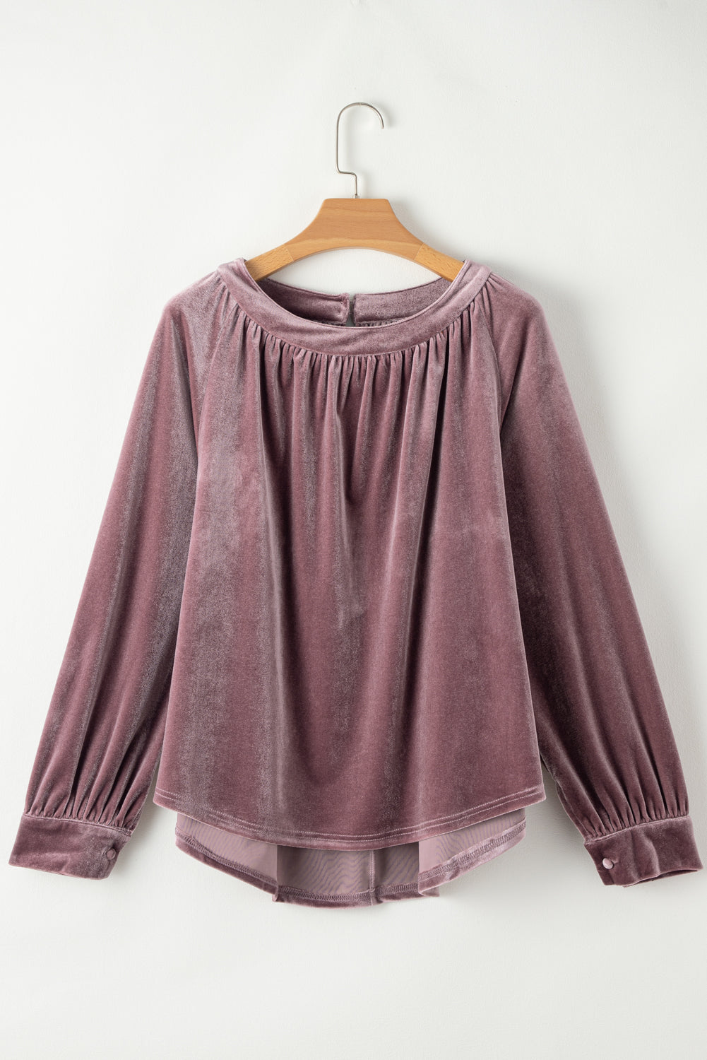 Rose-Tan Keyhole Velvet Shirt