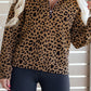 Cozy Daydream Brown Leopard Polo Zip Up Sweatshirt at LaurenNichole