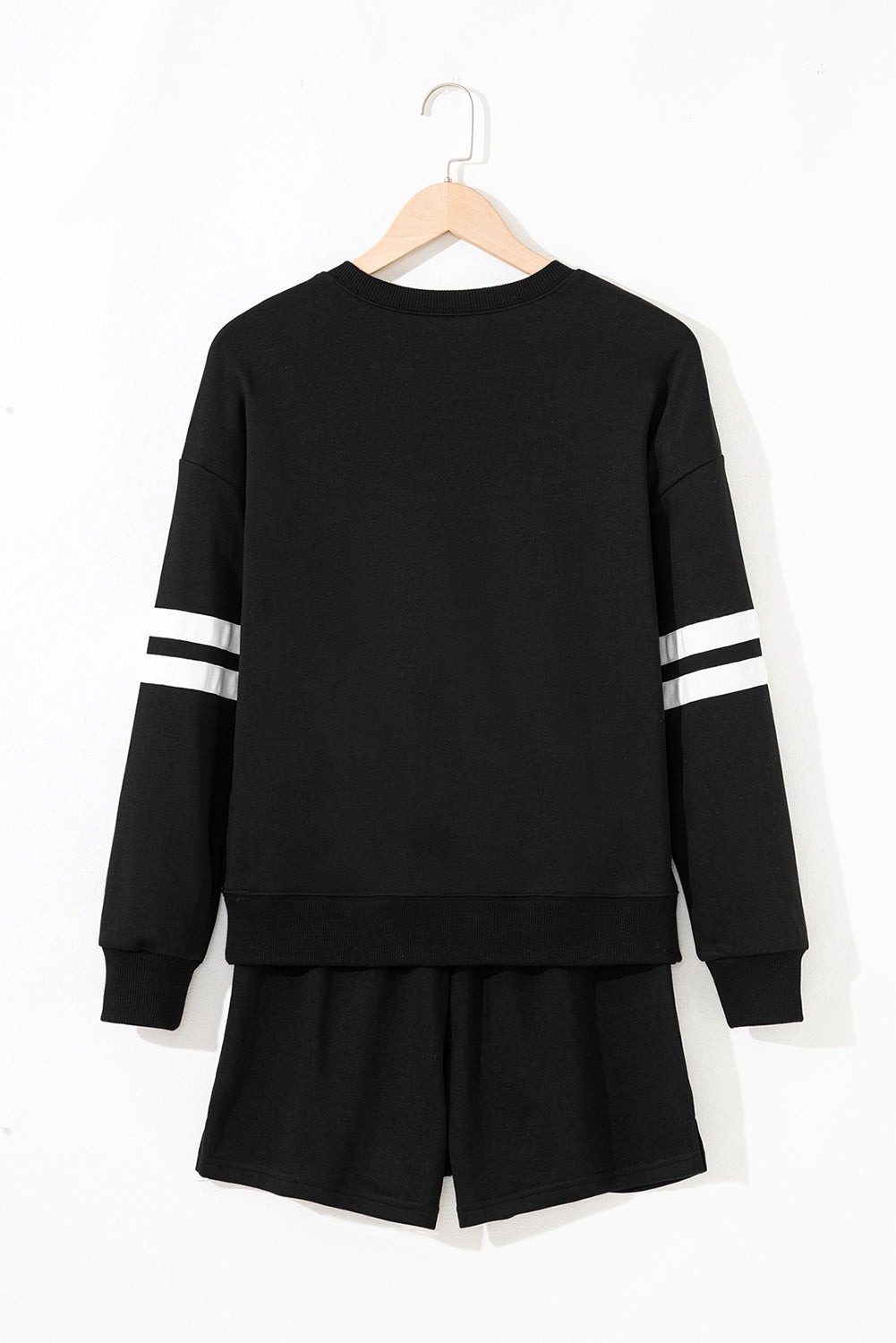 Activepologie Comfy Black Varsity Stripe Oversized Women's Sweatshirt & Shorts Outfit at LaurenNichole