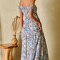 Classy Vintage Blue Paisley Off-Shoulder Summer Maxi Dress