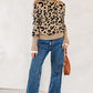 LaurenNichole Classy Brown Leopard Buttoned Down Ruffled Cuffed Sweater