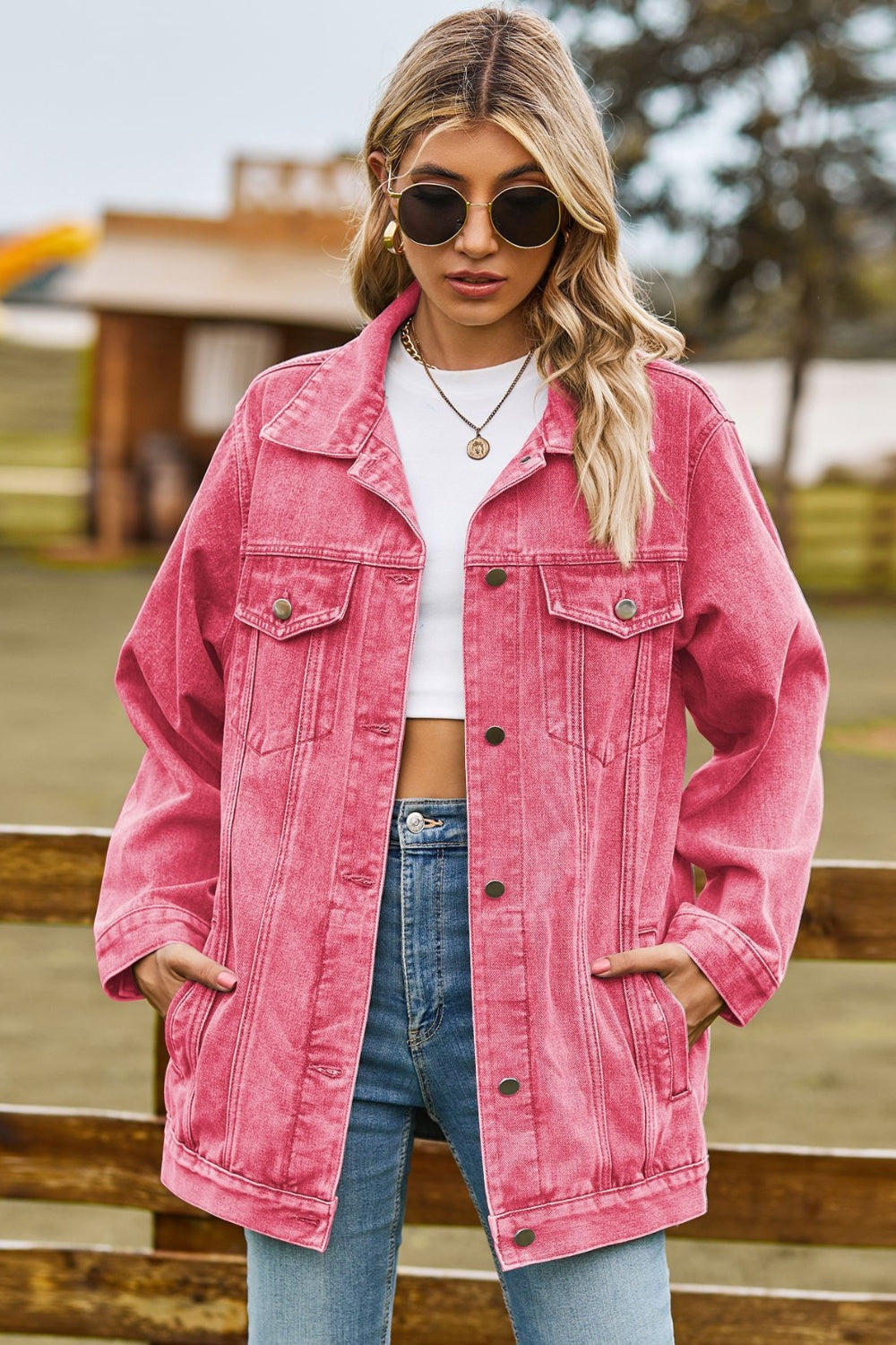 Collared Buttoned Denim Jacket ( S - 2X)