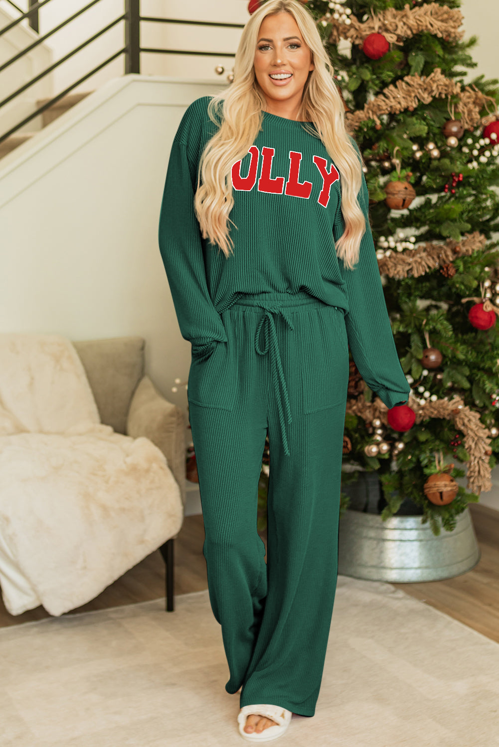 Cozy Ribbed Knit Christmas Outfits in 2 Colors