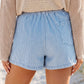 Sky Blue Stripe Drawstring Elastic Waist Casual Denim Shorts