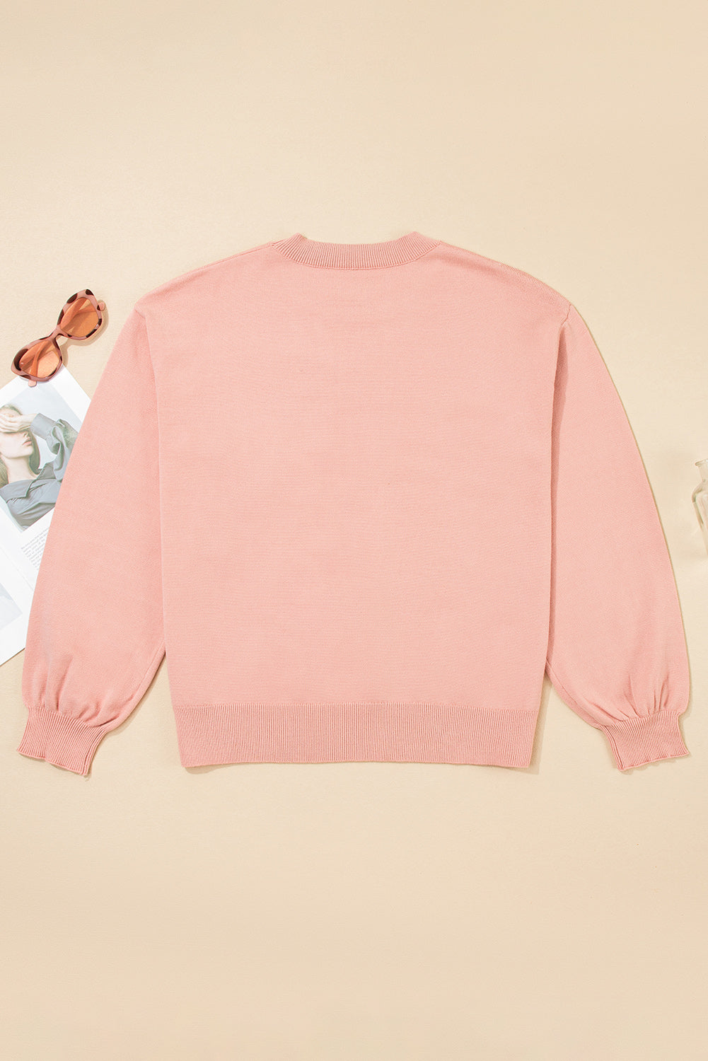 Cozy Flower Bishop Sleeve Knit Peach Sweater
