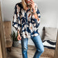 Classic Floral Leaf Puff Sleeve Button Down Blouse