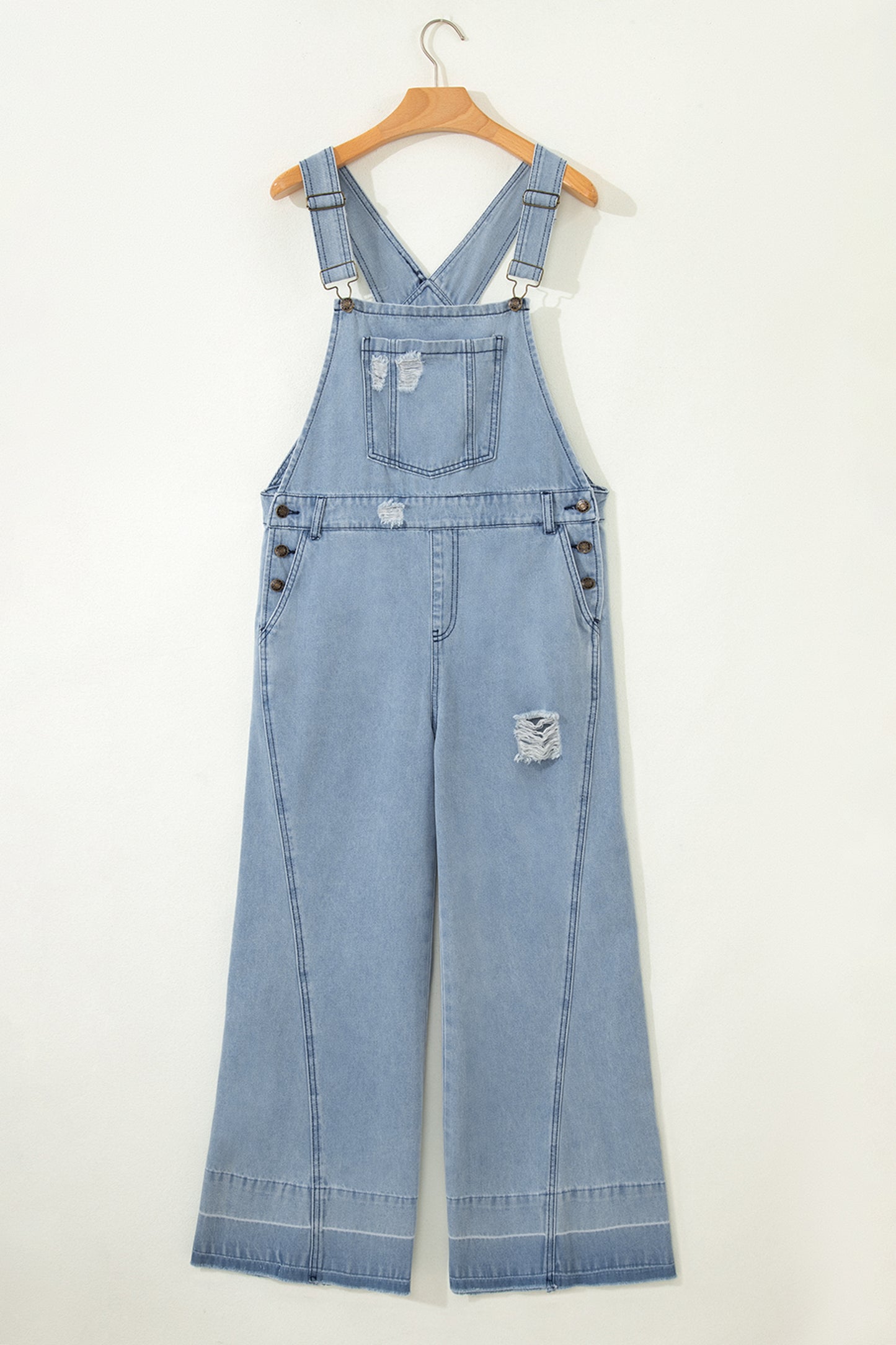 LaurenNichole Vintage Distressed Denim Wide-Legged Overall Jumpsuit