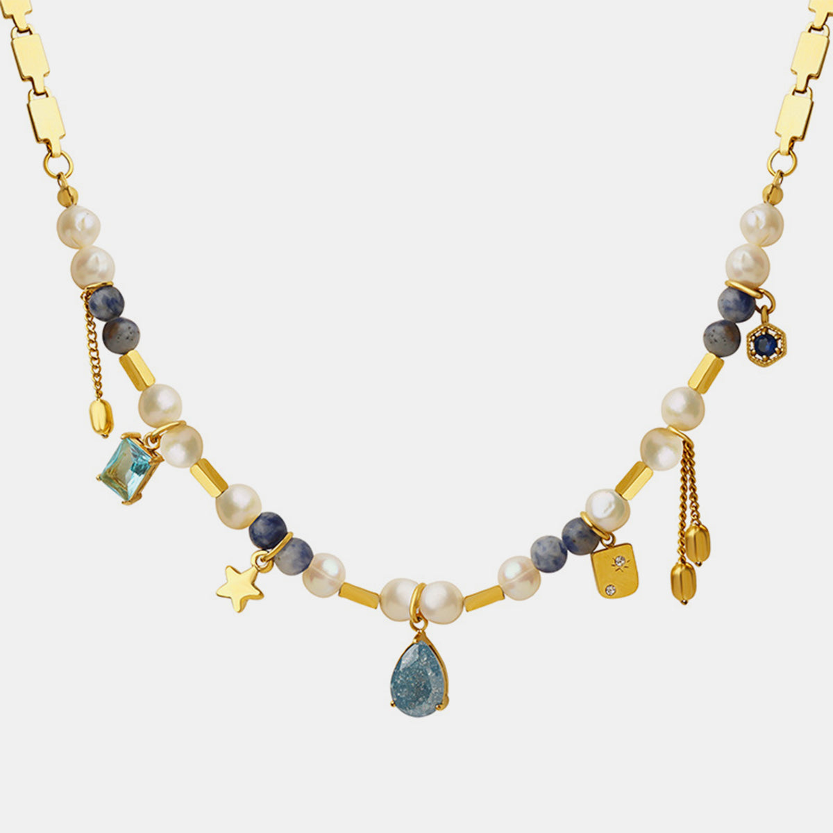 18K Gold-Plated Glass Stone Pearl Necklace