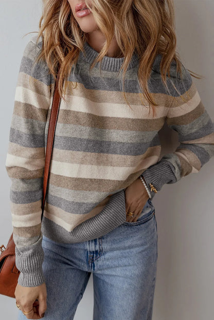 Chic Cozy Striped Grey Sweater in 2 Colors