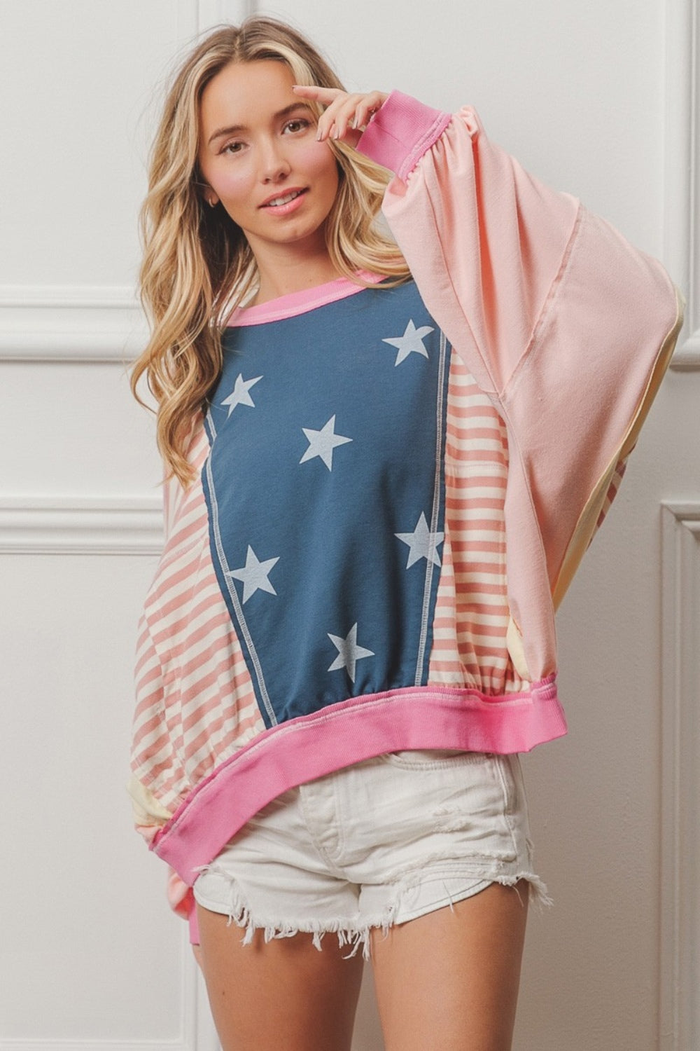 Comfy Oversized Stars Stripe Shirt