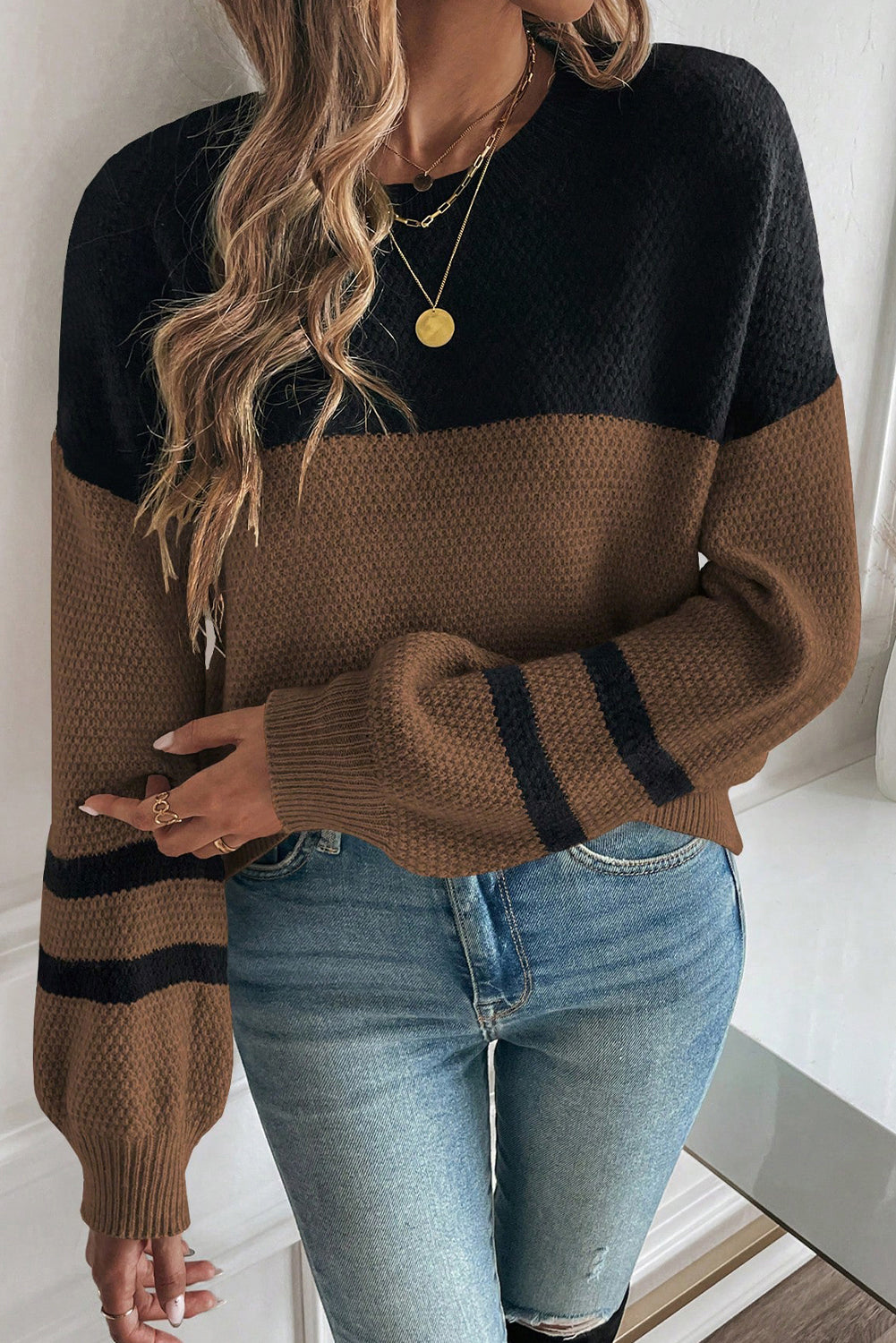 Cozy LaurenNichole Colorblock Knit Stripe Sweater in 2 Colors
