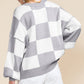 Cozy Knit Oversized Checkered Bishop Sleeve Sweaters in 3 Colors (S - 2X)
