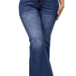 Dark Denim Blue Tailored Washed Flare Jeans (S - 2X)