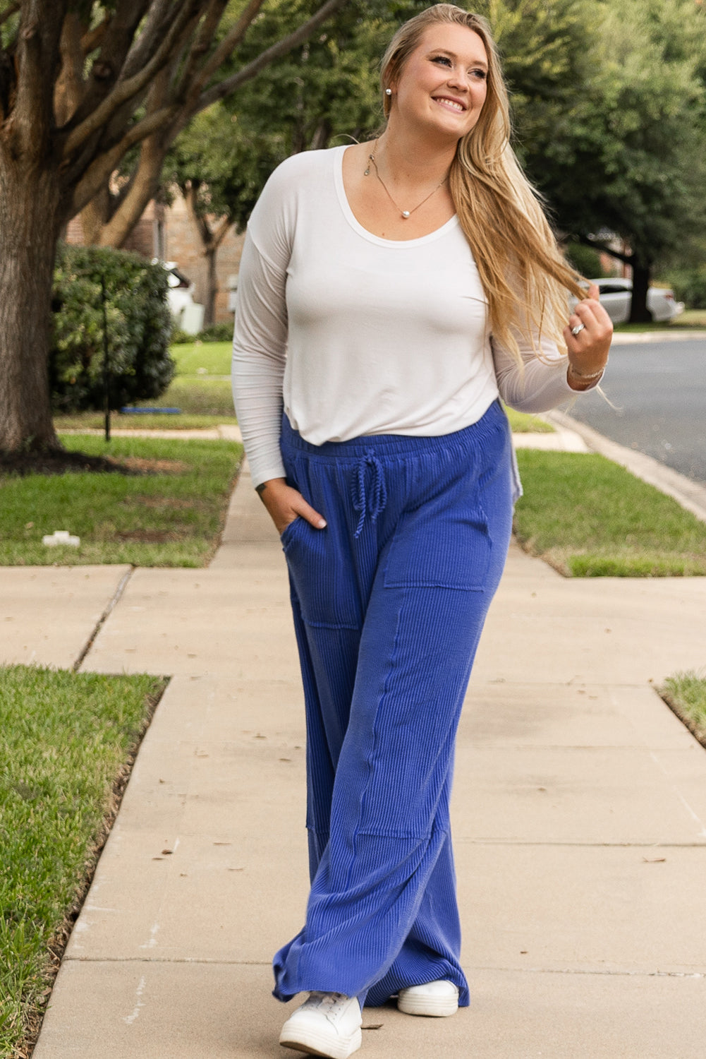 Corded Tie High Waist Wide Leg Pants (1X - 3X)