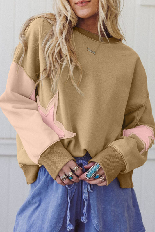 The Daydream Brown Oversrized Cozy Star Uneven Hem Sweatshirt at LaurenNichole