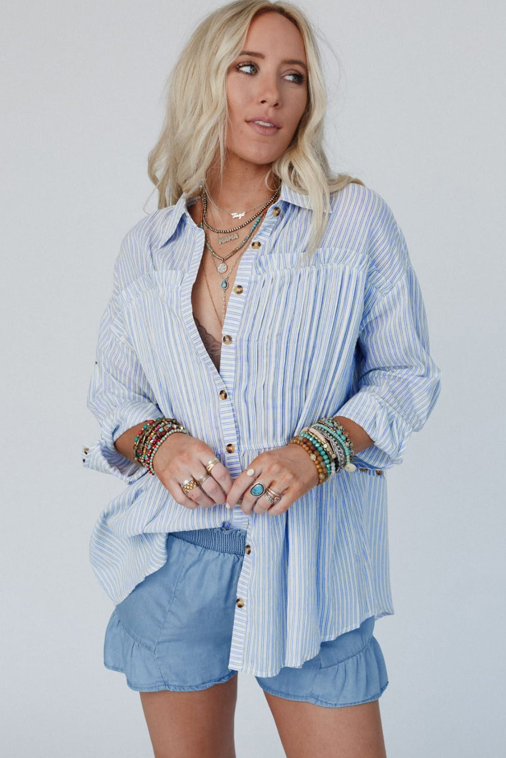 Classic Layered Pinstriped Button Down Shirt