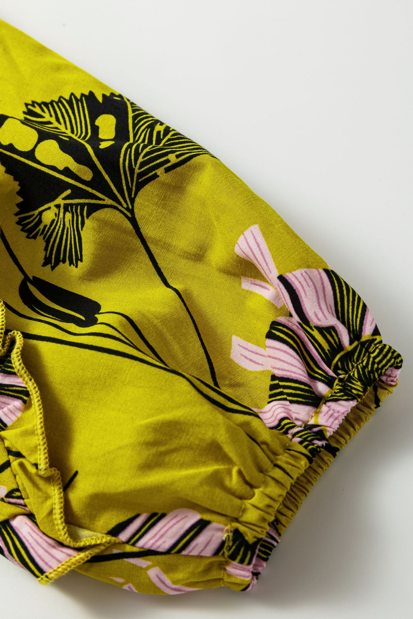 Vintage Floral V Neck Ruffle Trim Long Sleeve Blouse