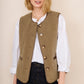 Classic Elegant Fleece Vegan Leather Trimmed Vest