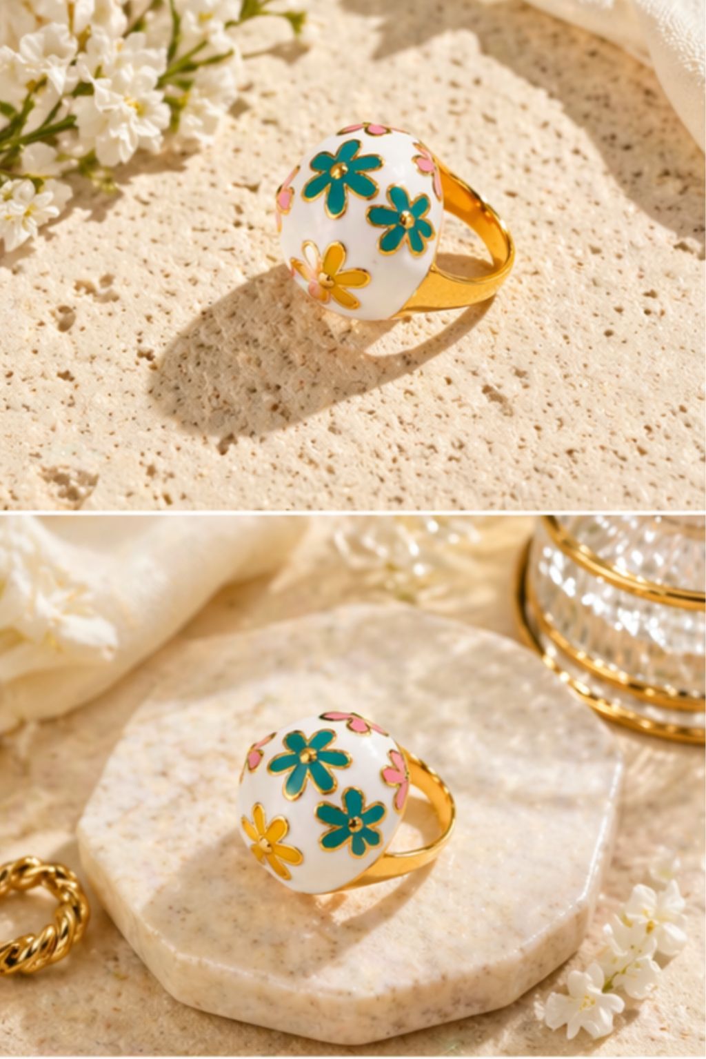 LaurenNichole Auré Chunky Gold Flower Ring – Tarnish-Free Statement Ring in 3 Sizes