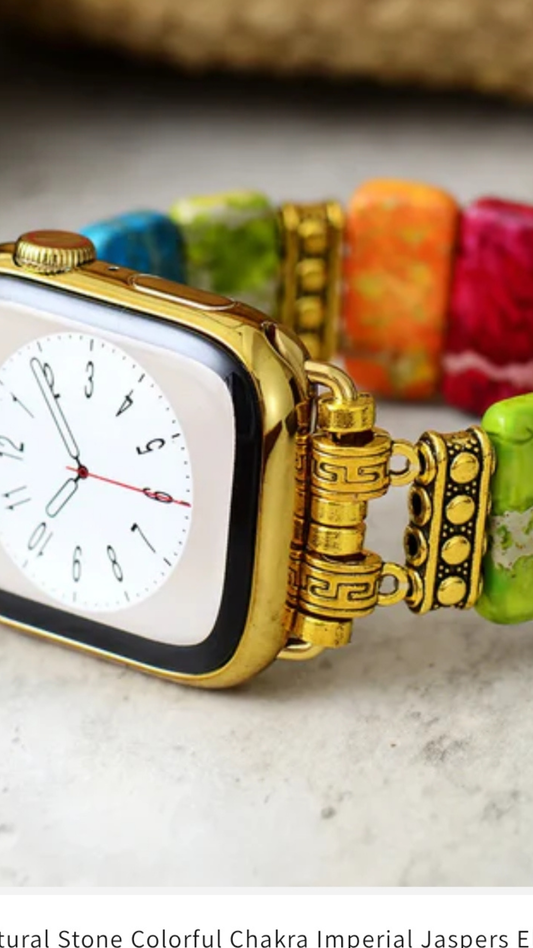 Natural Stone Colorful Chakra Imperial Jaspers Elastic Smart Watch 38mm/45mm