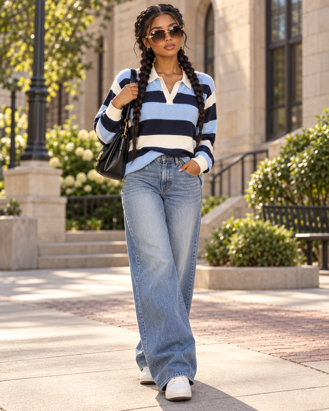 Daydream™ Polo-Collar Striped Knit Sweater