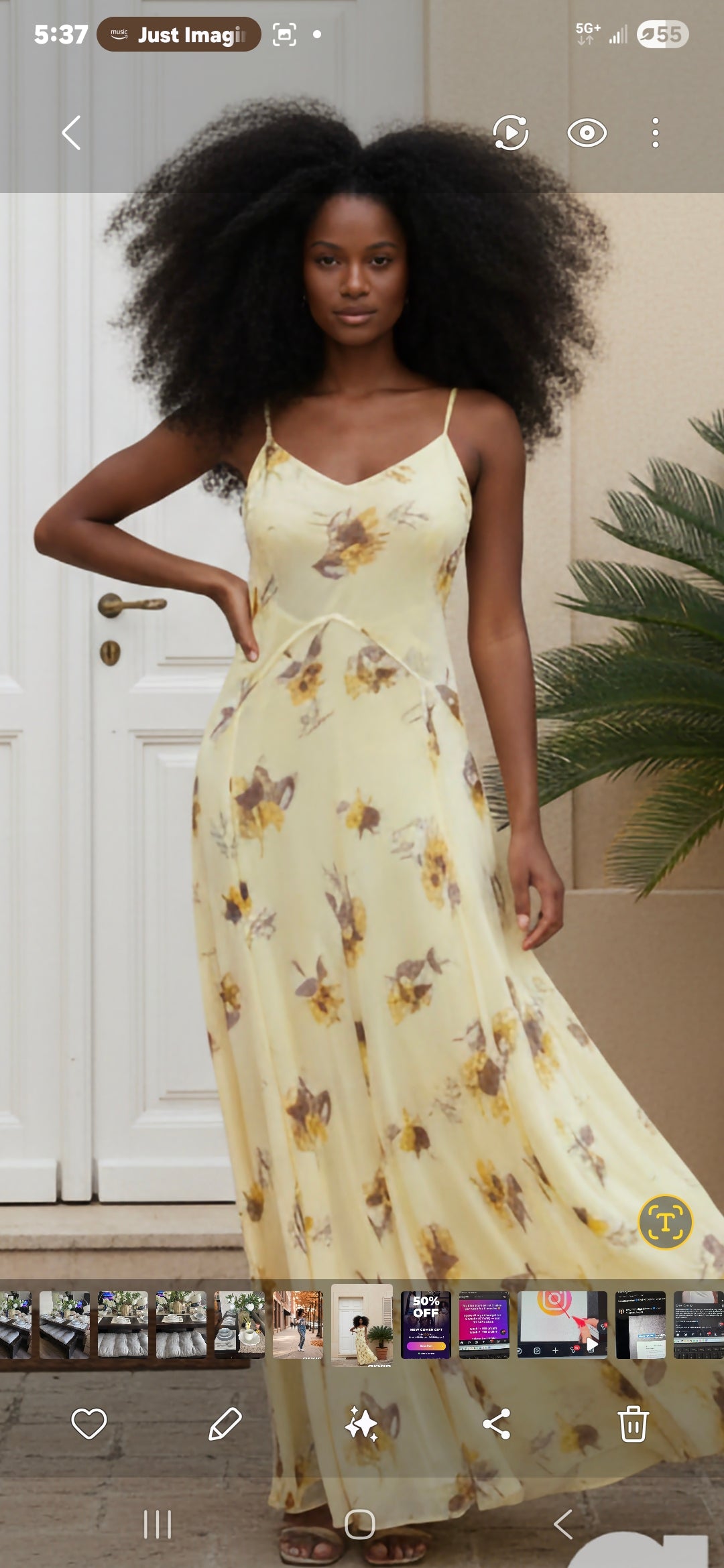 LaurenNichole Aura La' Vintage Yellow V-Neck Tailored Sling Maxi Dress