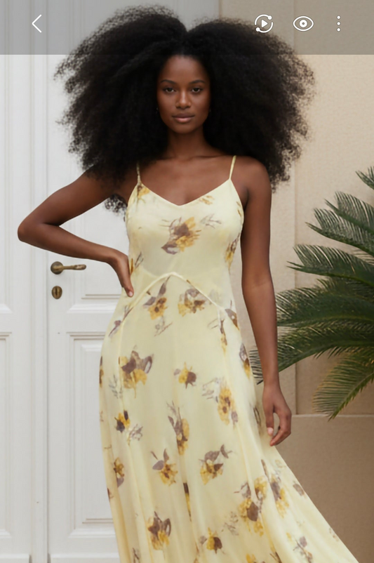 LaurenNichole Aura La' Vintage Yellow V-Neck Tailored Sling Maxi Dress