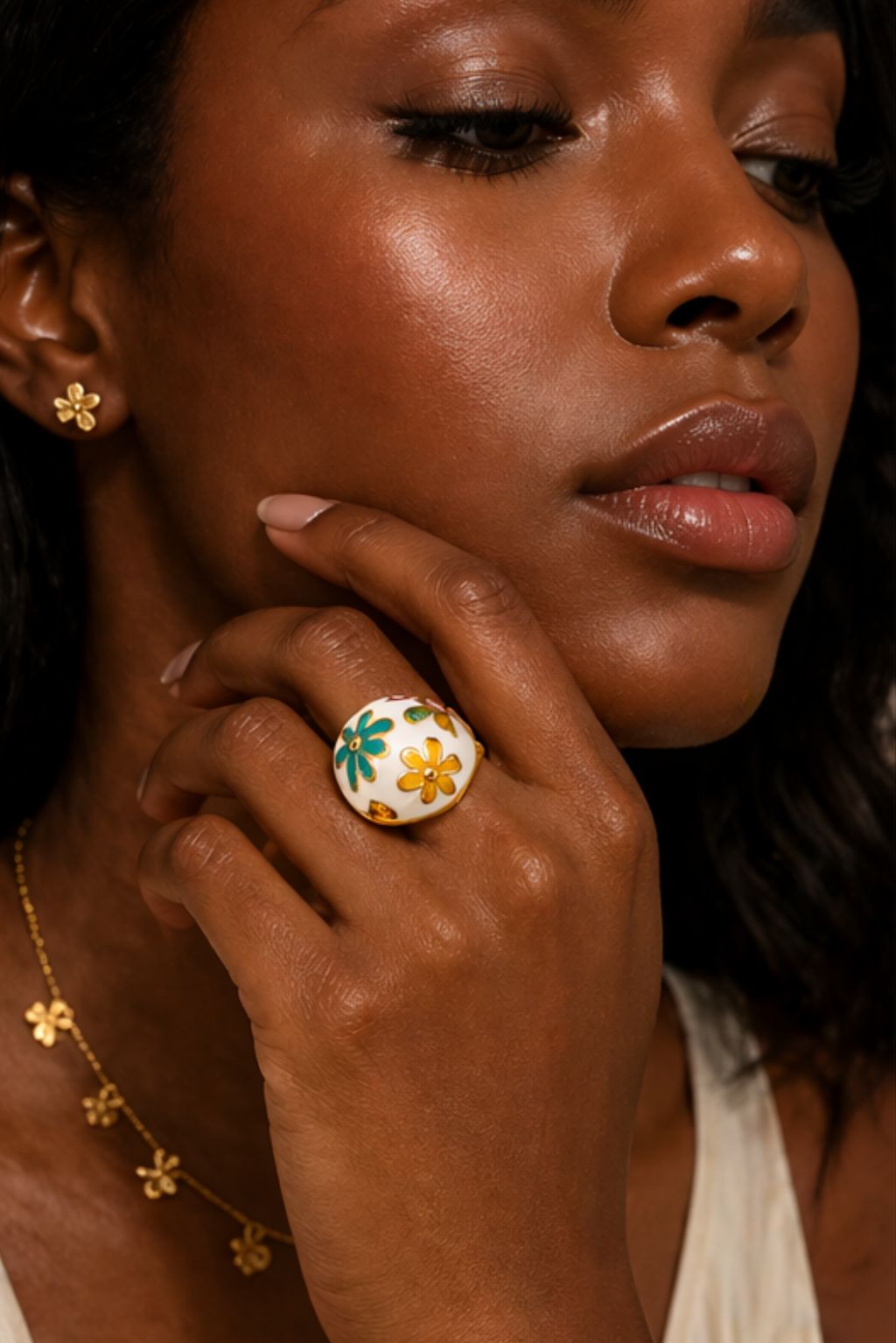 LaurenNichole Auré Chunky Gold Flower Ring – Tarnish-Free Statement Ring in 3 Sizes