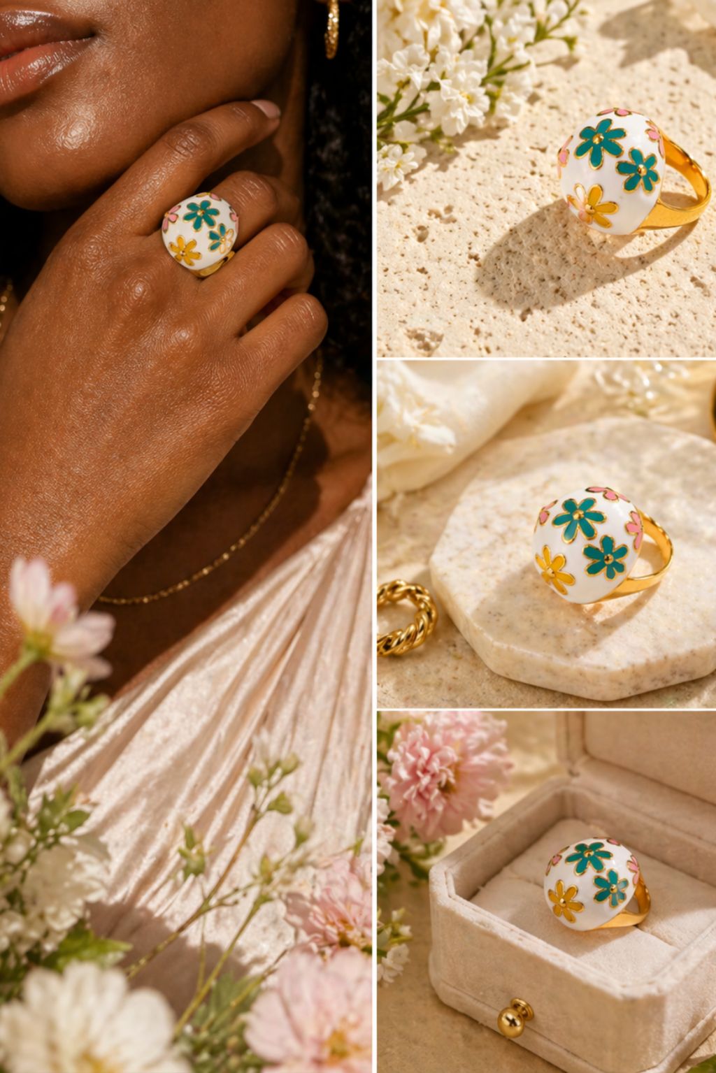 LaurenNichole Auré Chunky Gold Flower Ring – Tarnish-Free Statement Ring in 3 Sizes