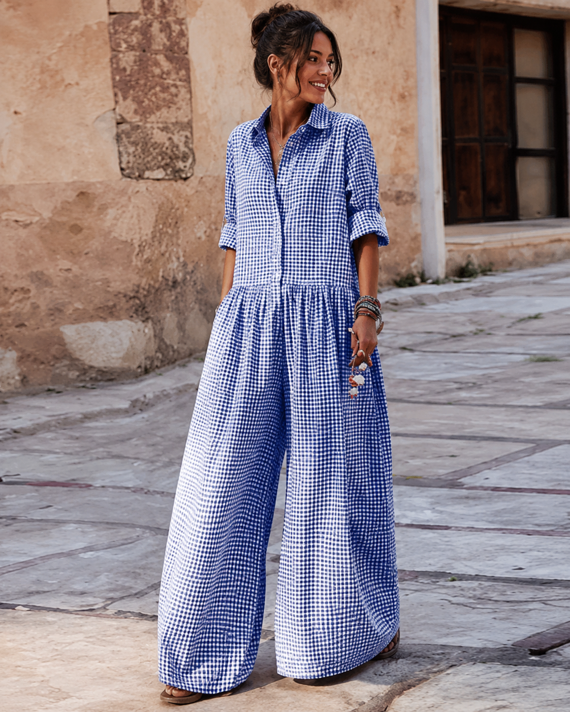 Aura La'Vintage Cottage Escape Plaid Wide-Leg Jumpsuit – 3 Colors (S–3X)