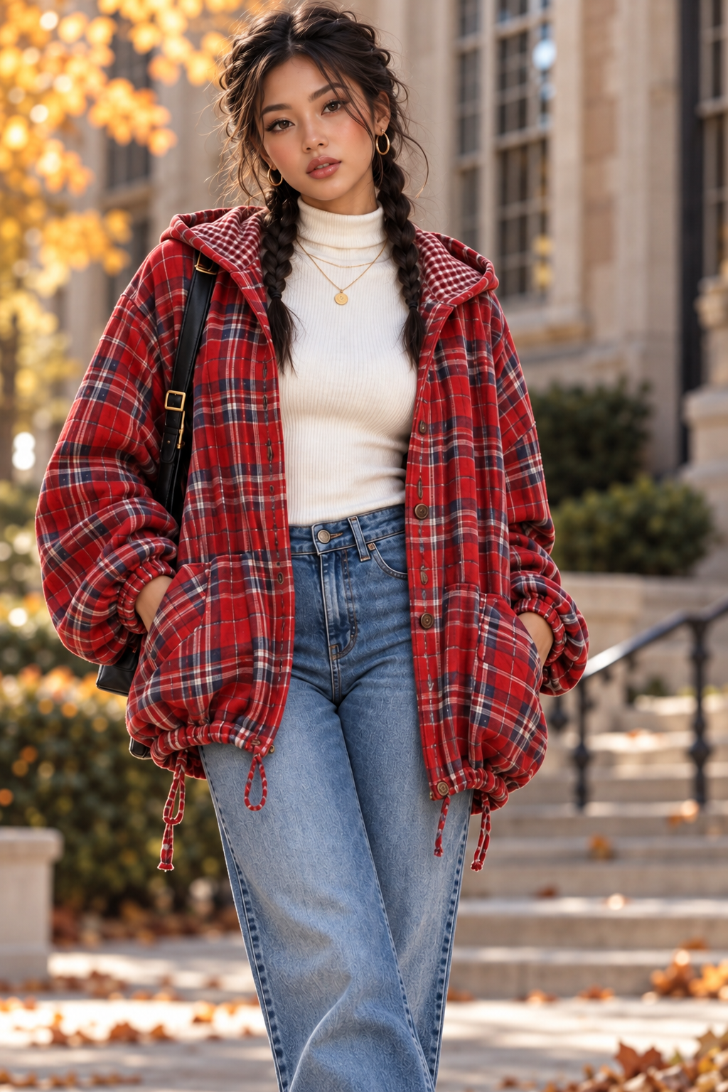 Daydream™ Oversized Plaid Comfy Hoodie Button-Up Shirt - One Oversized Fit