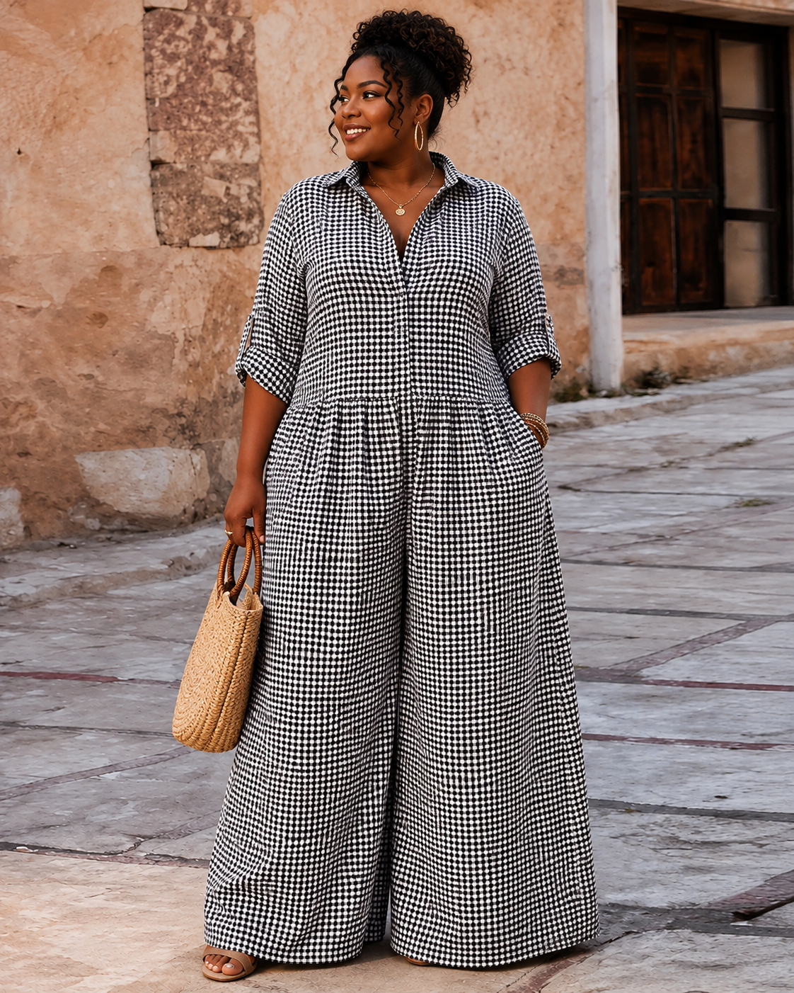 Aura La'Vintage Cottage Escape Plaid Wide-Leg Jumpsuit – 3 Colors (S–3X)